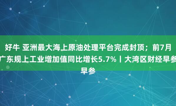 好牛 亚洲最大海上原油处理平台完成封顶；前7月广东规上工业增加值同比增长5.7%丨大湾区财经早参